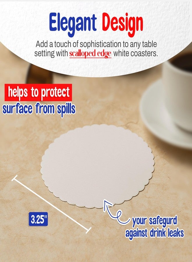 MT Products White Thin Paper Coasters 3.25" - Scalloped Edge Disposable Coasters for Drinks Protection Against Leaks and Spills - Pack of 200 - Image 2