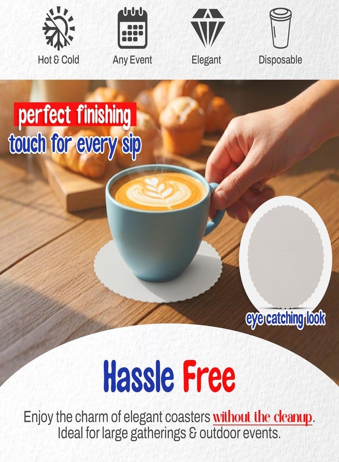 MT Products White Thin Paper Coasters 3.25" - Scalloped Edge Disposable Coasters for Drinks Protection Against Leaks and Spills - Pack of 200 - Image 3