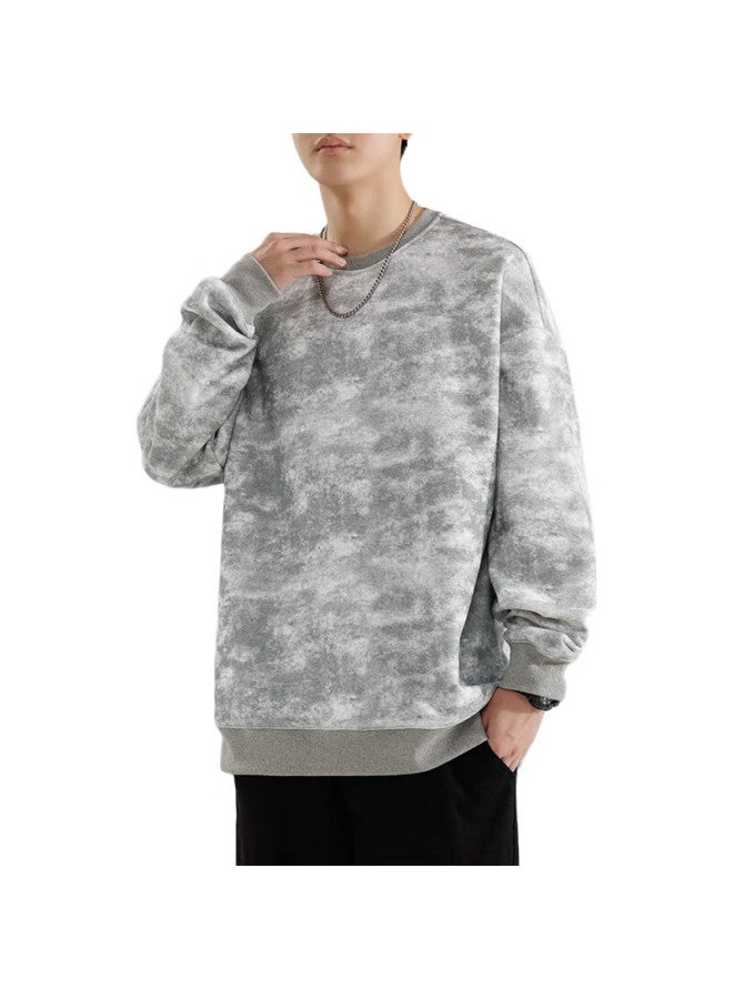 Foss Phil Men'S Autumn Winter Long Sleeve Tie-Dye Retro Camouflage Round Neck Sweater 8920 Camouflage Gray Xl - Image 2
