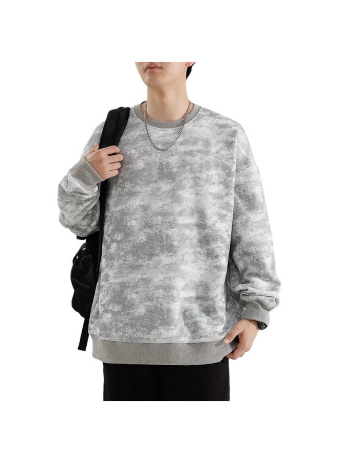 Foss Phil Men'S Autumn Winter Long Sleeve Tie-Dye Retro Camouflage Round Neck Sweater 8920 Camouflage Gray Xl - Image 1