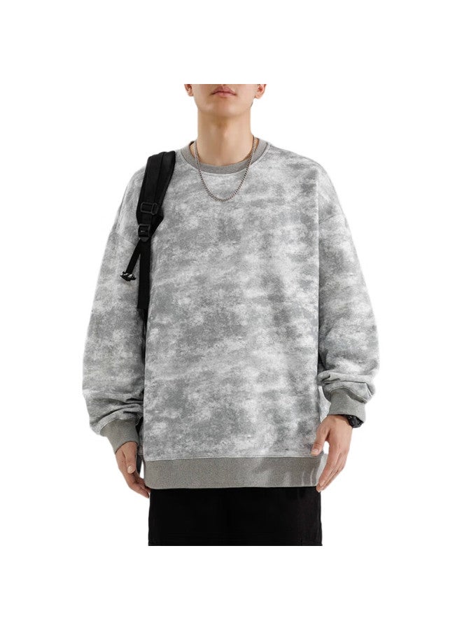 Foss Phil Men'S Autumn Winter Long Sleeve Tie-Dye Retro Camouflage Round Neck Sweater 8920 Camouflage Gray Xl - Image 3
