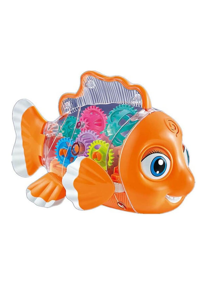 TOY GARDEN Multicolor Kid's Transparent Gear Fish Toy with 3D Light and Music Electric Musical Early Educational Fish Toy with Colorful Lights  - Image 1