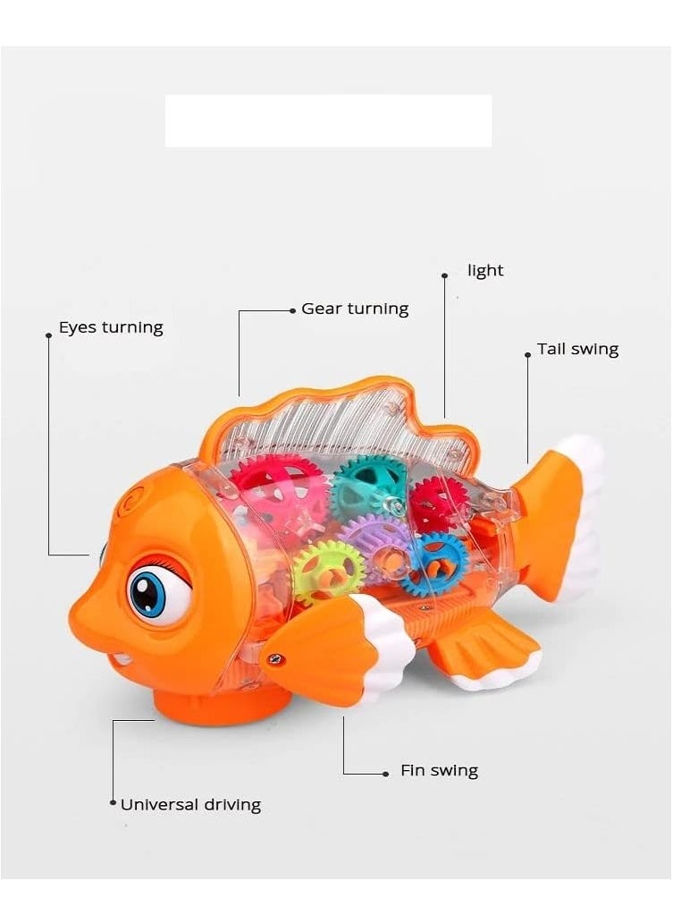 TOY GARDEN Multicolor Kid's Transparent Gear Fish Toy with 3D Light and Music Electric Musical Early Educational Fish Toy with Colorful Lights  - Image 3
