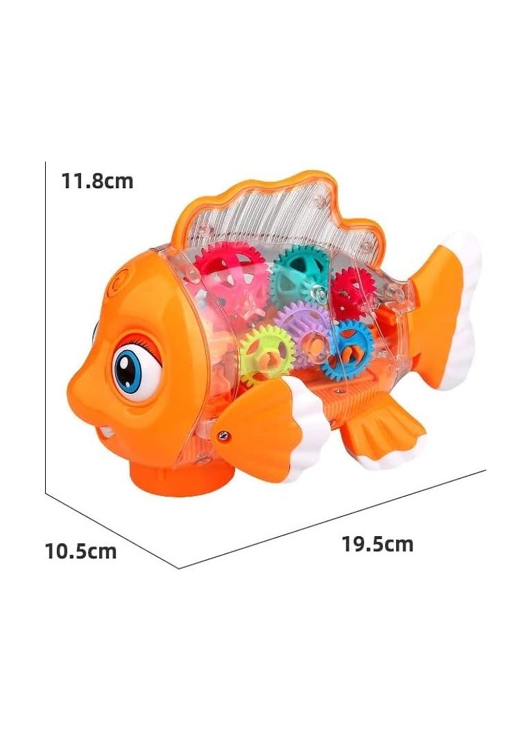 TOY GARDEN Multicolor Kid's Transparent Gear Fish Toy with 3D Light and Music Electric Musical Early Educational Fish Toy with Colorful Lights  - Image 4