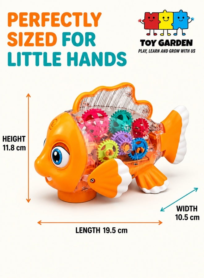 TOY GARDEN Multicolor Kid's Transparent Gear Fish Toy with 3D Light and Music Electric Musical Early Educational Fish Toy with Colorful Lights - Image 4