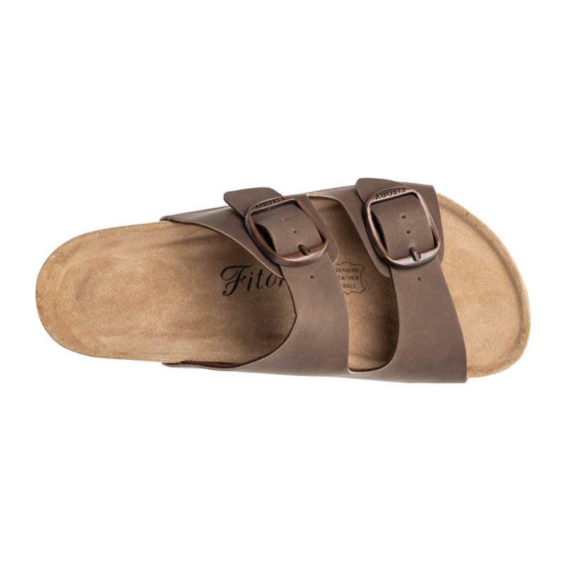 FITORY Womens Flat Sandals with Cork Footbed, Open Toe Slides Adjustable Slip On Slippers for Summer Brown Size 6 - Image 4