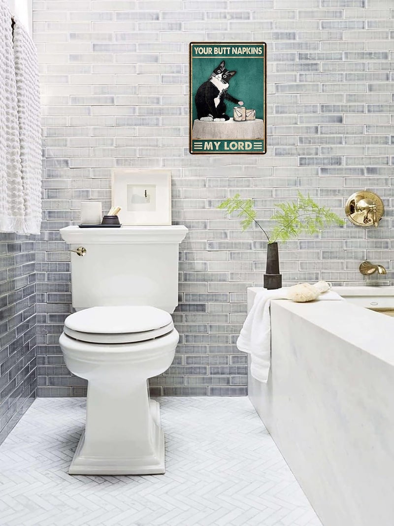 Crazysign Funny Cat Bathroom Toilet Decor Sign Tuxedo Cat Your Butt Napkin My Lord Tin Sign for Cat Lovers Gift 8x12 INCH (3055) - Image 4