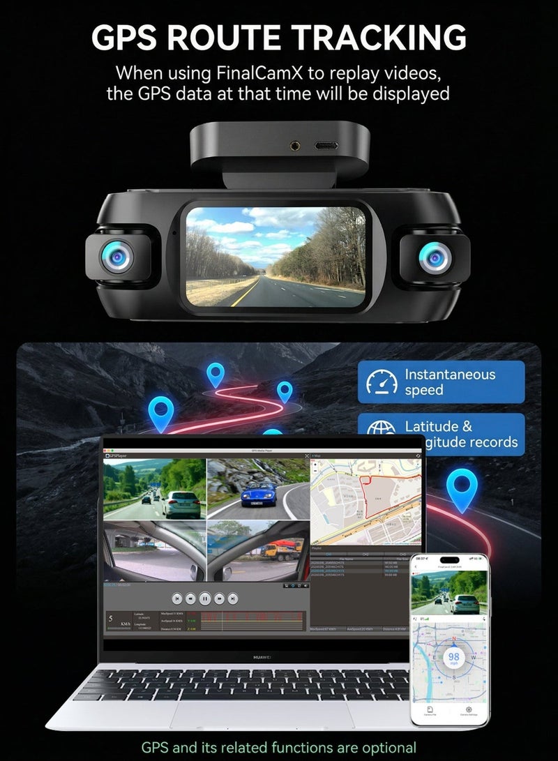 ULHYC Dual-Lens Dash Cam For Front And Rear Recording, With Ultra-Clear 4K Resolution. Built-In 5G Wifi, 3.19-Inch Lcd Touch Screen. Equipped With 24-Hour Parking Monitoring, Super Night Vision, Wide Dynamic Range, 170° Wide-Angle Lens, Gravity Sensor, Loop Recording, And App Control. Supports Gps Function. Maximum Operating Temperature Up To 85°C. Built-In 64G High-Speed Memory Card. - Image 4