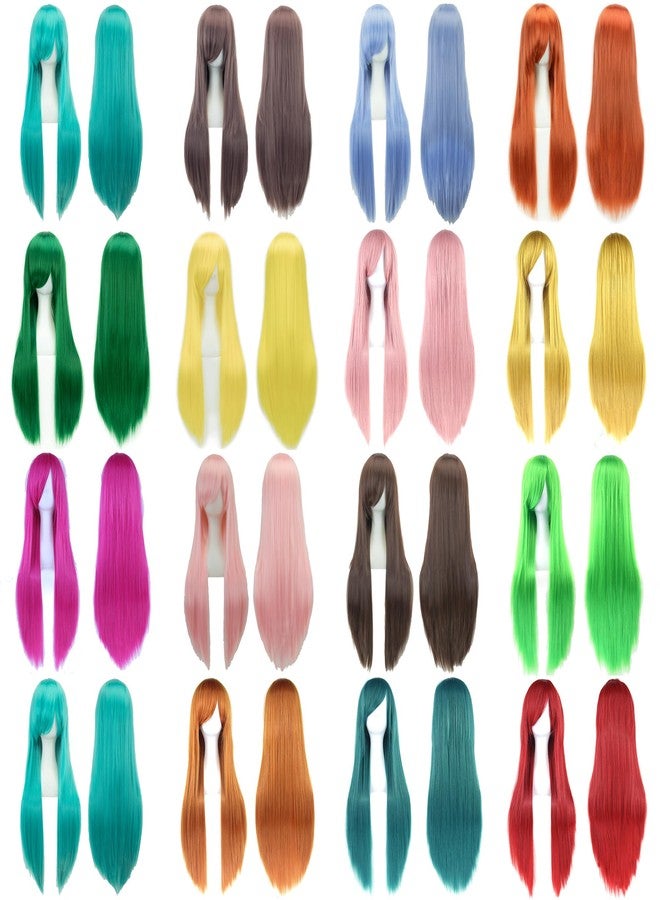 IMISSU 80cm Long Straight Natural Hair Cosplay Wigs with Bangs Colorful Halloween Costume Party Wig (Lake Blue) - Image 5