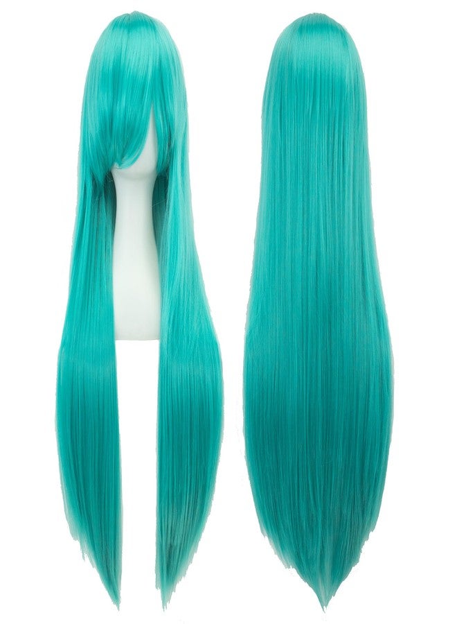 IMISSU 80cm Long Straight Natural Hair Cosplay Wigs with Bangs Colorful Halloween Costume Party Wig (Lake Blue) - Image 2