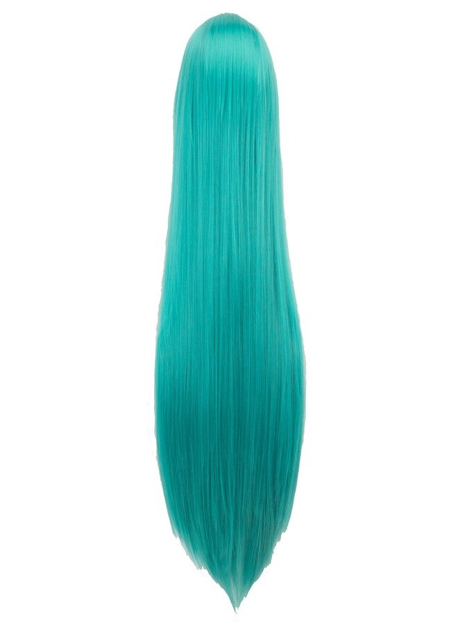 IMISSU 80cm Long Straight Natural Hair Cosplay Wigs with Bangs Colorful Halloween Costume Party Wig (Lake Blue) - Image 4