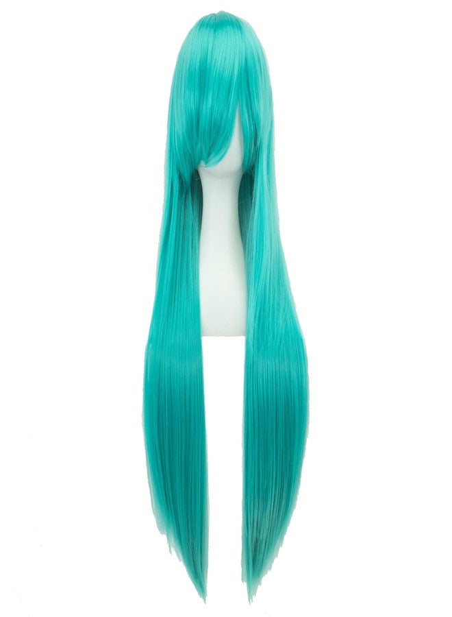 IMISSU 80cm Long Straight Natural Hair Cosplay Wigs with Bangs Colorful Halloween Costume Party Wig (Lake Blue) - Image 3