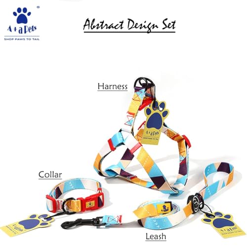 A+a Pets' Step in Harness for Dogs Cats Puppies in Soft Nylon Waterproof Material (Abstract Design, Medium, Yellow/Blue) - Image 5
