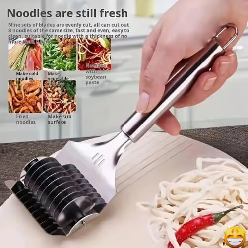 HOMAXA Sharp Stainless Steel Noodle Cutter – Manual Pasta Maker for Homemade Noodles, Spaghetti & Lasagna | Durable Kitchen Tool with Ergonomic Handle, Easy Push Design, Multi-Functional Slicer - Image 3