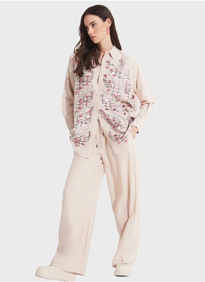 JUNE Embroidery Button Down Shirt