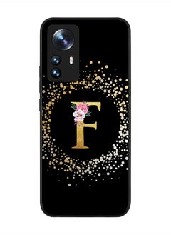 Rugged Black edge case for Xiaomi 12 Pro, Slim fit Rubber Edges Thin Cover -  Custom Monogram Initial Letter Floral Pattern Alphabet - F  (Black )