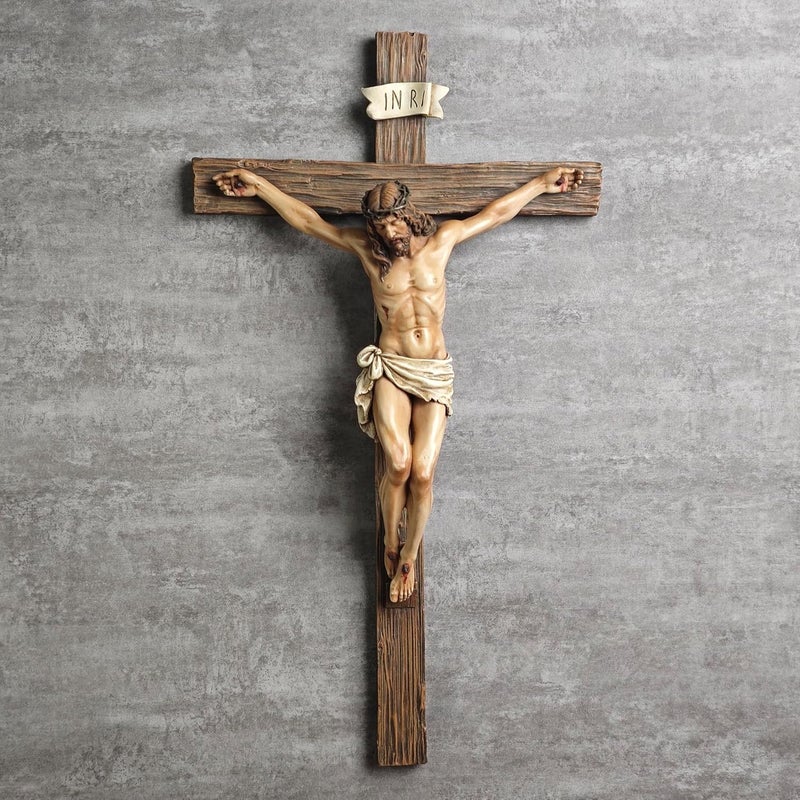 BC BUILDCLASSIC BC Catholic Crucifix Wall Cross, Jesus Christ Inspirtional Home Décor, Devout Gift, 20.75"H, Renaissance Sculpture Handmade by Buildclassic - Image 3