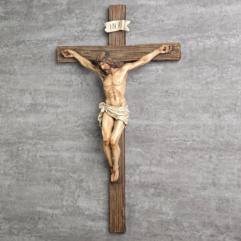 BC BUILDCLASSIC BC Catholic Crucifix Wall Cross, Jesus Christ Inspirtional Home Décor, Devout Gift, 20.75"H, Renaissance Sculpture Handmade by Buildclassic - Image 4