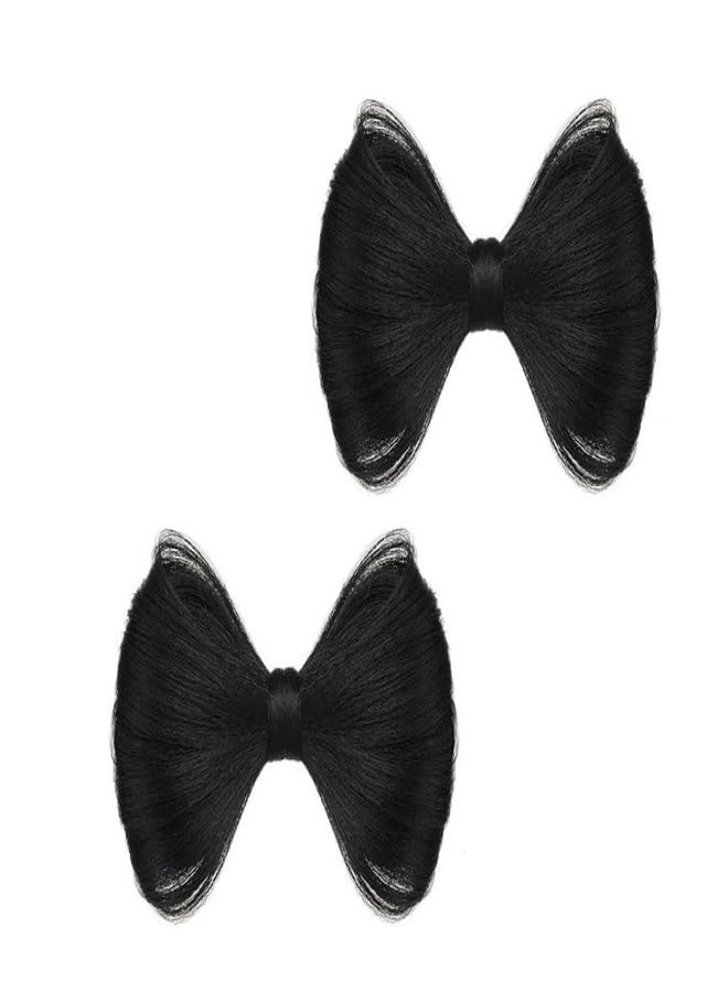 قطعتان من مشابك الشعر المستعار على شكل فيونكة، مشابك شعر صناعية على شكل كعكة، مشابك شعر على شكل فيونكة، مشابك شعر إضافية، مشابك تصفيف شعر مزخرفة للنساء والفتيات، قطع شعر (أسود) - Image 1