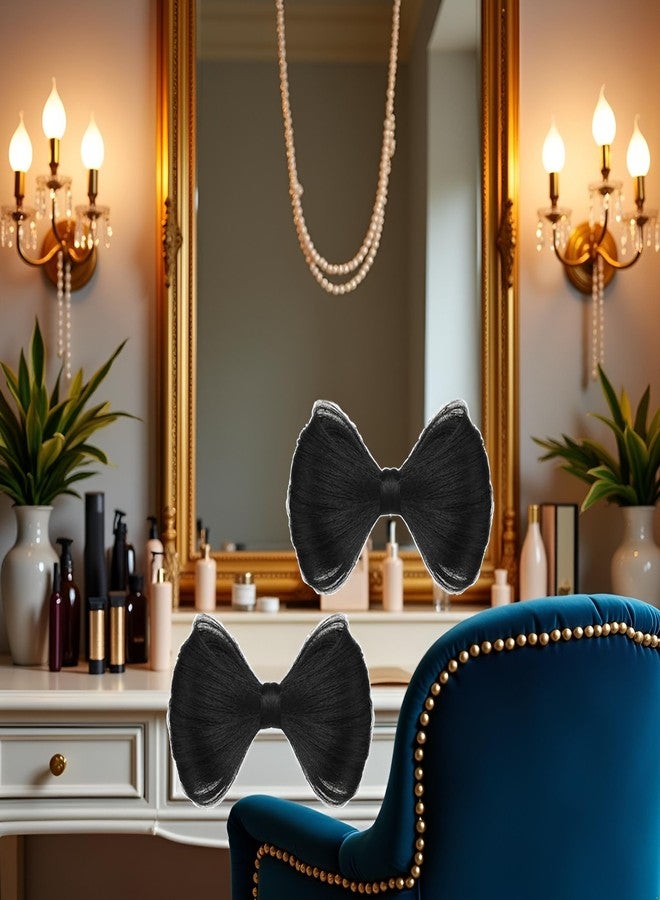 قطعتان من مشابك الشعر المستعار على شكل فيونكة، مشابك شعر صناعية على شكل كعكة، مشابك شعر على شكل فيونكة، مشابك شعر إضافية، مشابك تصفيف شعر مزخرفة للنساء والفتيات، قطع شعر (أسود) - Image 4