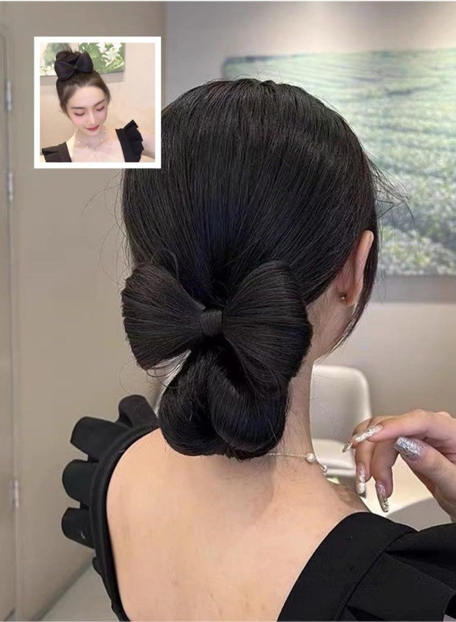 قطعتان من مشابك الشعر المستعار على شكل فيونكة، مشابك شعر صناعية على شكل كعكة، مشابك شعر على شكل فيونكة، مشابك شعر إضافية، مشابك تصفيف شعر مزخرفة للنساء والفتيات، قطع شعر (أسود) - Image 3