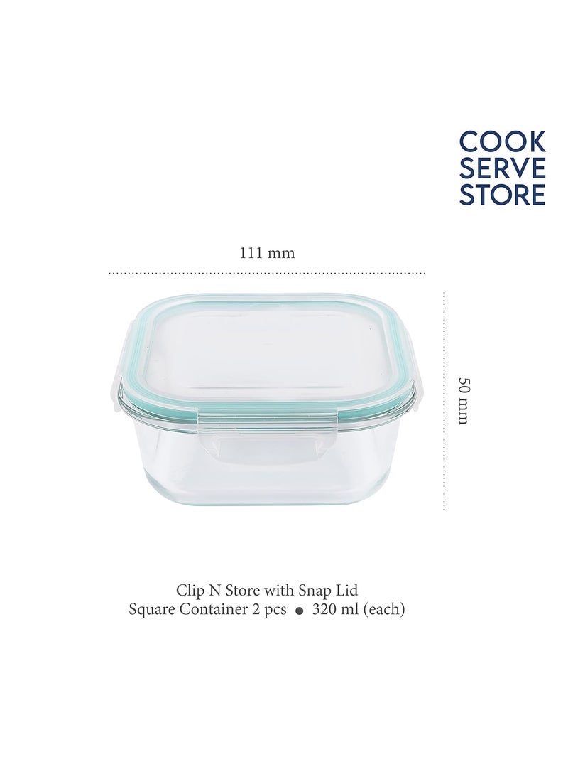 La Opala La Opala Cook Serve Store 100% Borosilicate Glass Horizontal Lunch Box with Bag | Set of 2, 320 ml Each, Square | with Leak Proof Snap Lid | Tiffin for Office & College | Microwave Proof, Transparent  - Image 2