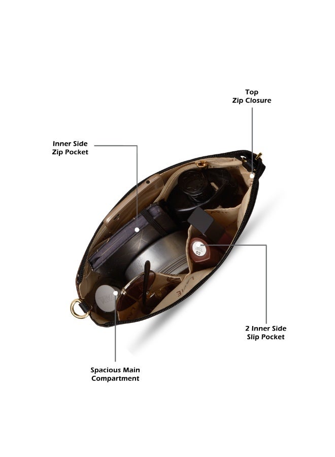 لافي حقيبة نسائية فاخرة بسحاب علوي بلون أسود وشوكولاتة - Image 5