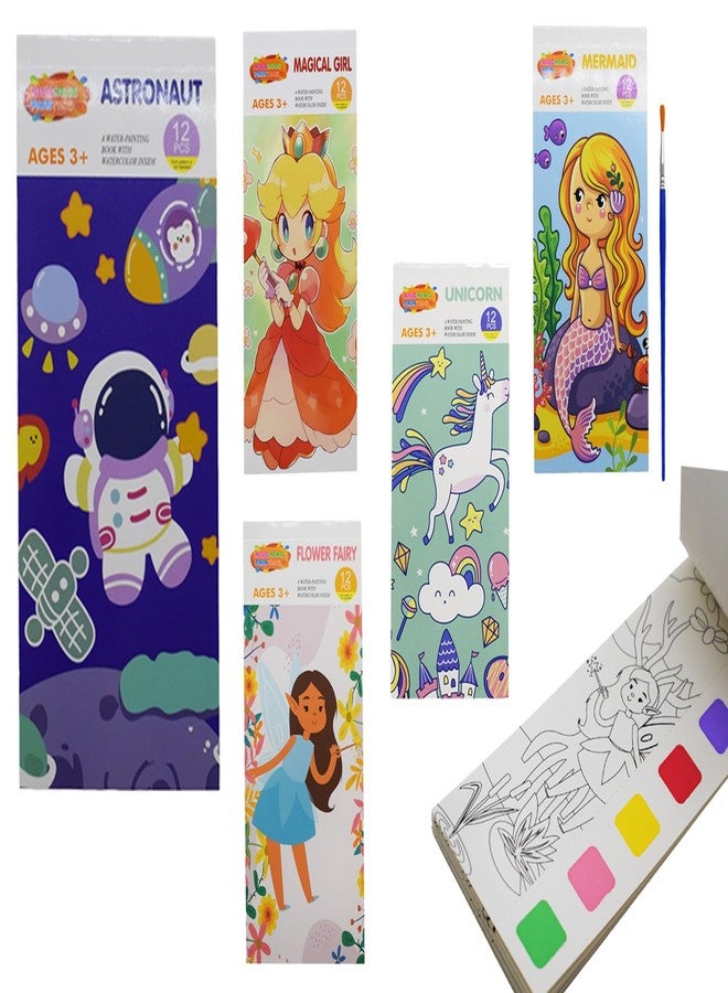Asera Magic Coloring Book for Kids Activity Books for Children Coloring Books for Kids Ages 4-8 Years 12 Sheet Cartoon Painting kit with Brush for Birthday Return Gift (Set of 5) - Image 1