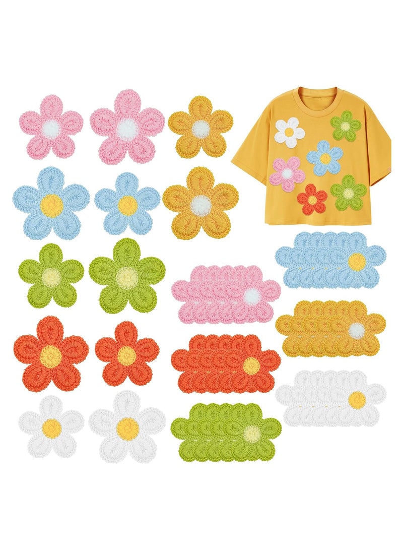 60 Pcs Flower Embroidered Patches Sew On Decorative Embroidered Appliques Crochet Cute Floral Applique Patches for Clothes Hat DIY Accessories - Image 1