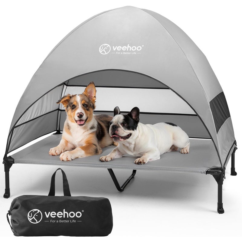 Veehoo Outdoor Dog Bed with Canopy, Cooling Elevated Pet Cot with Removable Shade, Non-Slip Feet, Raised Dog Cot for Large Dogs, Pet Tent Bed for Camping, Beach, XLarge, Grey, CWC2411 - Image 1