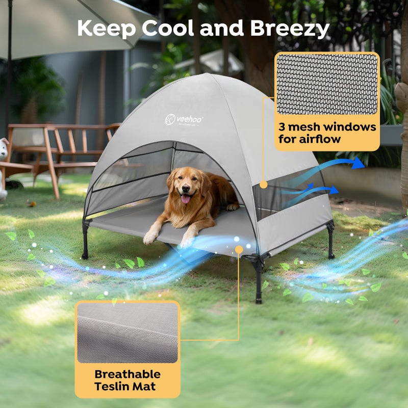Veehoo Outdoor Dog Bed with Canopy, Cooling Elevated Pet Cot with Removable Shade, Non-Slip Feet, Raised Dog Cot for Large Dogs, Pet Tent Bed for Camping, Beach, XLarge, Grey, CWC2411 - Image 3