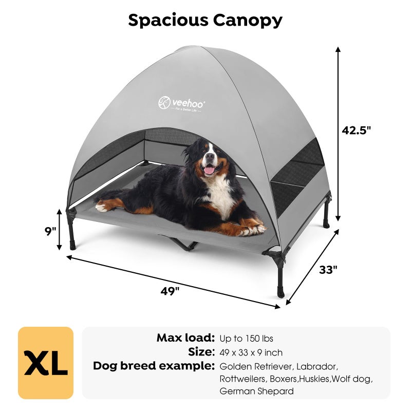 Veehoo Outdoor Dog Bed with Canopy, Cooling Elevated Pet Cot with Removable Shade, Non-Slip Feet, Raised Dog Cot for Large Dogs, Pet Tent Bed for Camping, Beach, XLarge, Grey, CWC2411 - Image 4