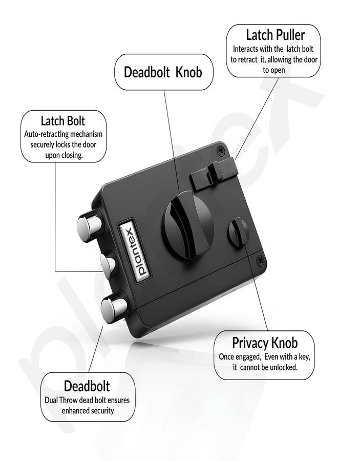 Plantex Heavy Duty Rim Locks for Main Door/Door Lock for Main Door with 4 Keys/Suitable for Inside Opening Wooden Door - Pack of 1 (Z-Black) - Image 5