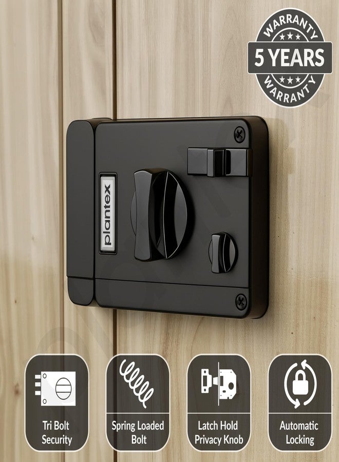 Plantex Heavy Duty Rim Locks for Main Door/Door Lock for Main Door with 4 Keys/Suitable for Inside Opening Wooden Door - Pack of 1 (Z-Black) - Image 2