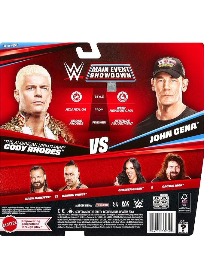 WWE Mattel WWE Main Event Showdown Action Figures 2-Pack with Accessory, Series #26 John Cena vs Cody Rhodes Collectible Set, 6-inch​ - Image 5