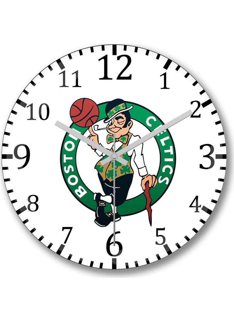 Baskı Dükkanı Print Shop Boston Celtics Wall Clock Curved Real Glass 
