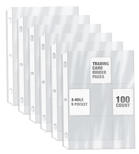 GOLD SEAL 100/Box Clear Heavyweight Trading Card Sleeve Pages, 9 Pockets Per Sheet, Single Sided, 900 Pockets, 3 Ring Binder Sheets, 100 Count - Image 1