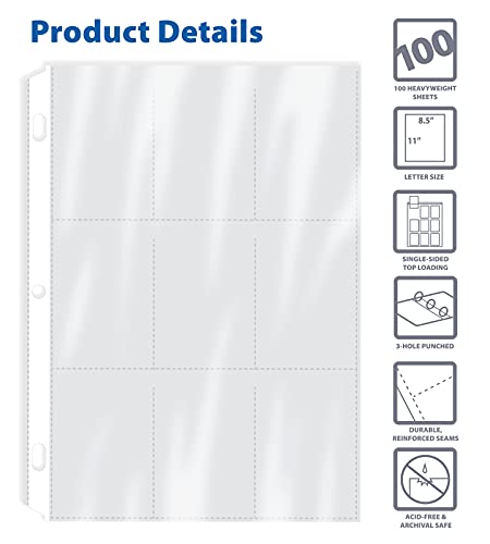 GOLD SEAL 100/Box Clear Heavyweight Trading Card Sleeve Pages, 9 Pockets Per Sheet, Single Sided, 900 Pockets, 3 Ring Binder Sheets, 100 Count - Image 3