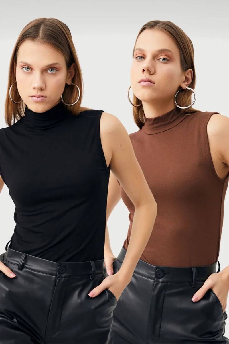 Bipantolon BIPANTOLON Women's 2-Pack Sleeveless Half Turtleneck Bodysuits
