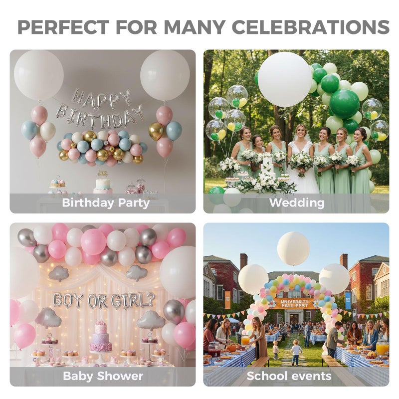 LovesTown 4PCS Large 36 Inch White Balloons, White Latex Big Balloons for Birthday Baby Shower Graduation Engagement Anniversary Wedding Party Supplies - Image 5