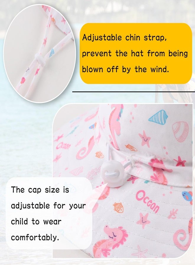 Peecabe Summer Baby Sun Hat for Boys Girls UPF 50+ Wide Brim Toddle Bucket Hat Adjustable Baby Beach Cap 0-8 Years (6-24 Months, White-Seahorse) - Image 3