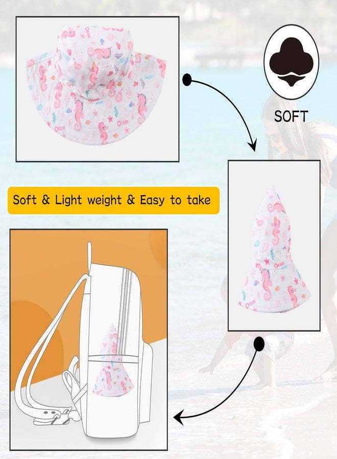 Peecabe Summer Baby Sun Hat for Boys Girls UPF 50+ Wide Brim Toddle Bucket Hat Adjustable Baby Beach Cap 0-8 Years (6-24 Months, White-Seahorse) - Image 4