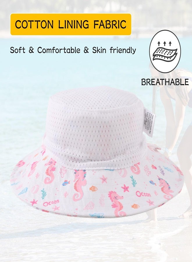Peecabe Summer Baby Sun Hat for Boys Girls UPF 50+ Wide Brim Toddle Bucket Hat Adjustable Baby Beach Cap 0-8 Years (6-24 Months, White-Seahorse) - Image 5