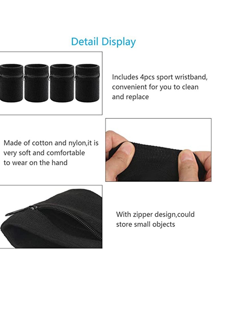 SYOSI - Zipper Sports Wristband, Exercise Gym Zipper Sweatband Wristband Wrist Wallet Pouch Sports Wristband with Pocket for Outdoor Walking HikingSports Running Travel 4Pcs Black - Image 1