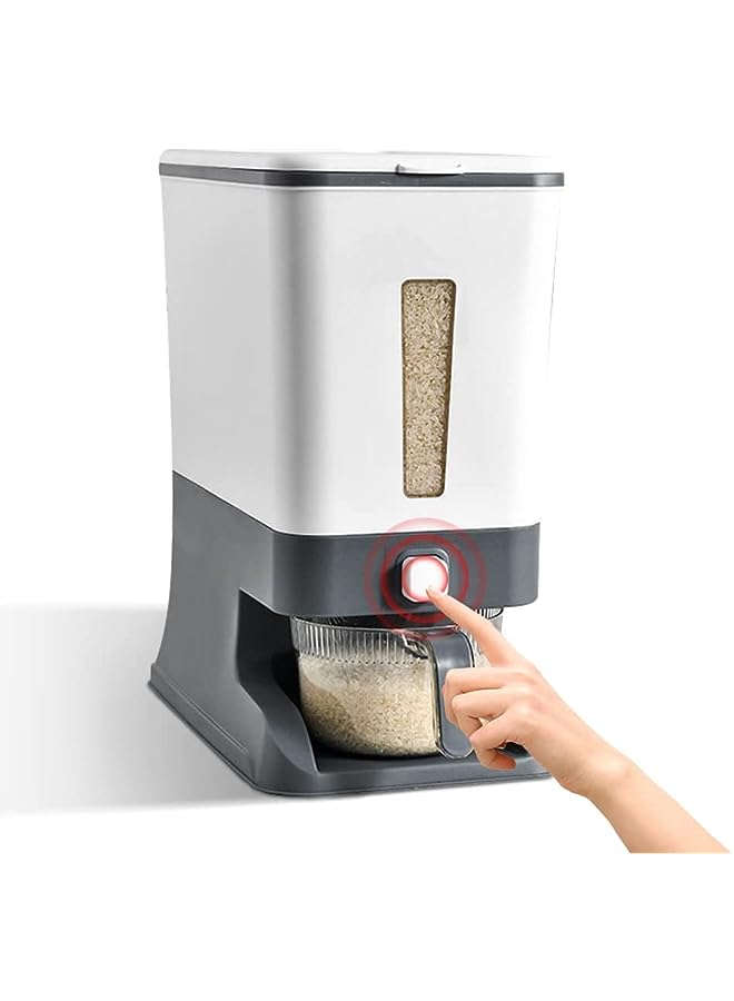 Premify Rice Dispenser, Large Cereal Dry Rice Storage Container Dispencer with Measuring Cup, BPA-Free Household Food Storage Containers - Kitchen Supplies Grain Storage Container (Grey) - Image 1