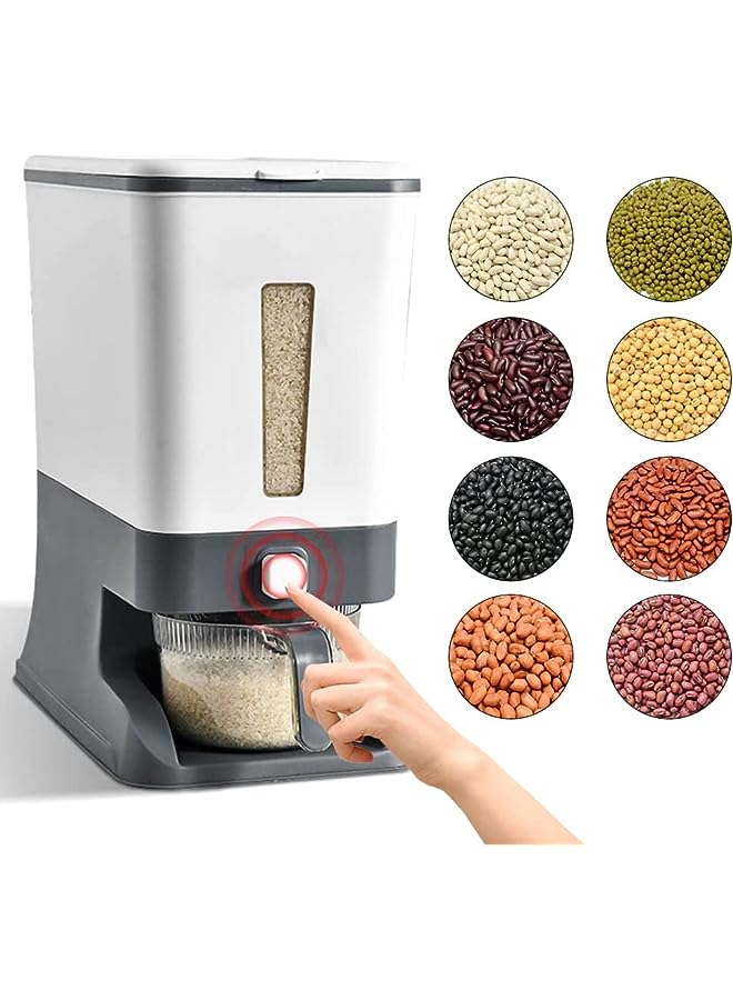 Premify Rice Dispenser, Large Cereal Dry Rice Storage Container Dispencer with Measuring Cup, BPA-Free Household Food Storage Containers - Kitchen Supplies Grain Storage Container (Grey) - Image 4