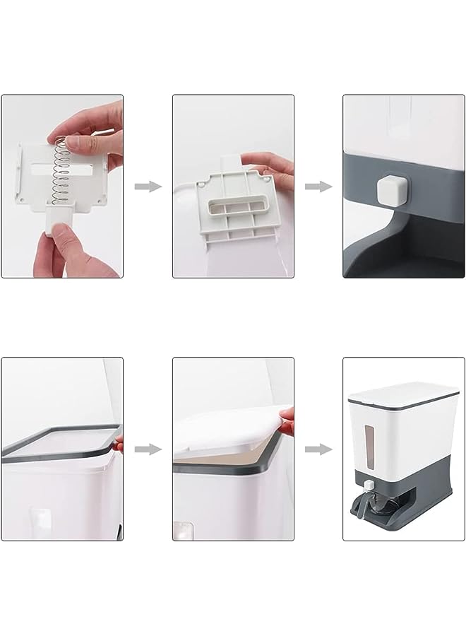 Premify Rice Dispenser, Large Cereal Dry Rice Storage Container Dispencer with Measuring Cup, BPA-Free Household Food Storage Containers - Kitchen Supplies Grain Storage Container (Grey) - Image 5