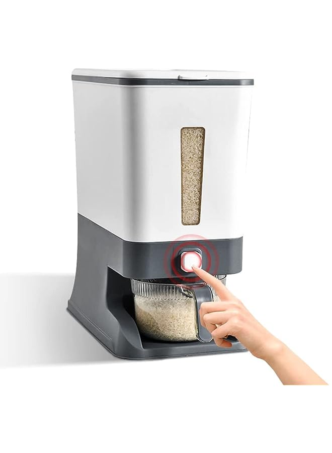 Premify Rice Dispenser, Large Cereal Dry Rice Storage Container Dispencer with Measuring Cup, BPA-Free Household Food Storage Containers - Kitchen Supplies Grain Storage Container (Grey) - Image 2