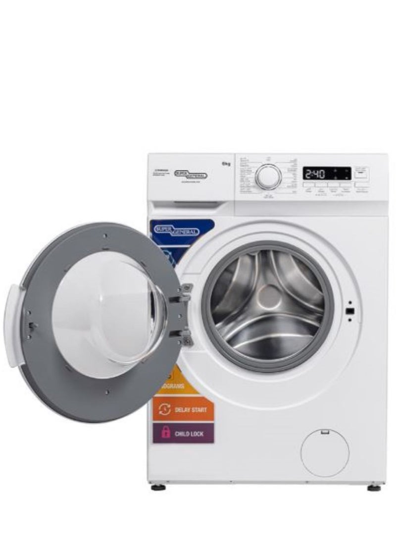 SUPER GENERAL 6 Kg 1000 RPM Front Load Washing Machine LED Display With 5 Star Energy Efficient 15 Wash Programs Child Lock And Quick Wash 6 kg SGW6250NLED White - Image 1