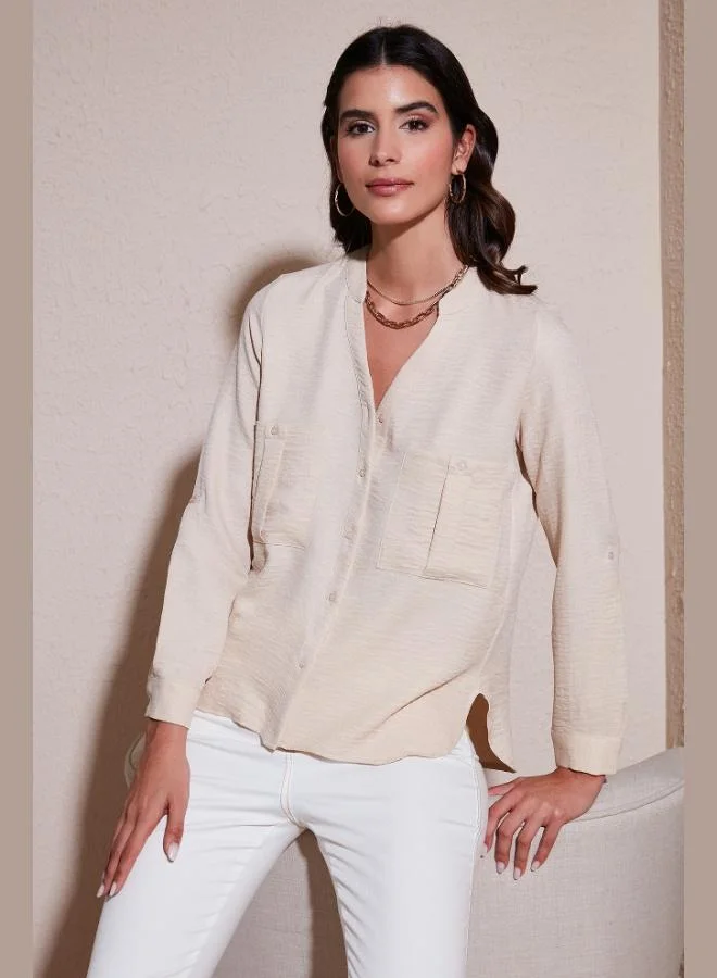 ليلا قميص نسائي بياقة ماندارين بقصة عادية من ليلا